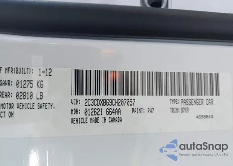 2012 Dodge Charger Se from USA, damaged, VIN 2C3CDXBG9CH207057